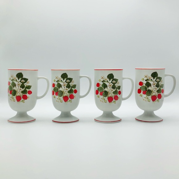 Vintage Strawberry Footed Mugs Set of 4 from Japan